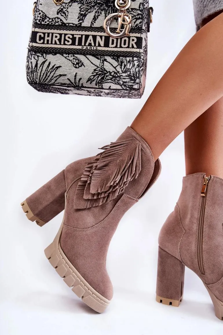 Zamszowe Botki Na Platformie Lewski Shoes 3251 Cappucino