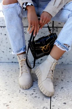 Zamszowe Botki Na Platformie Lewski Shoes 3177 Jasnobeżowe