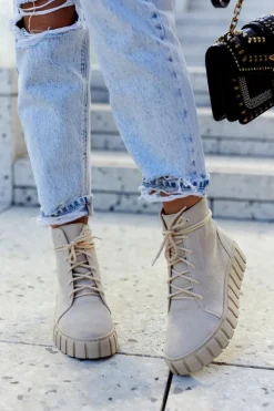 Zamszowe Botki Na Platformie Lewski Shoes 3177 Jasnobeżowe