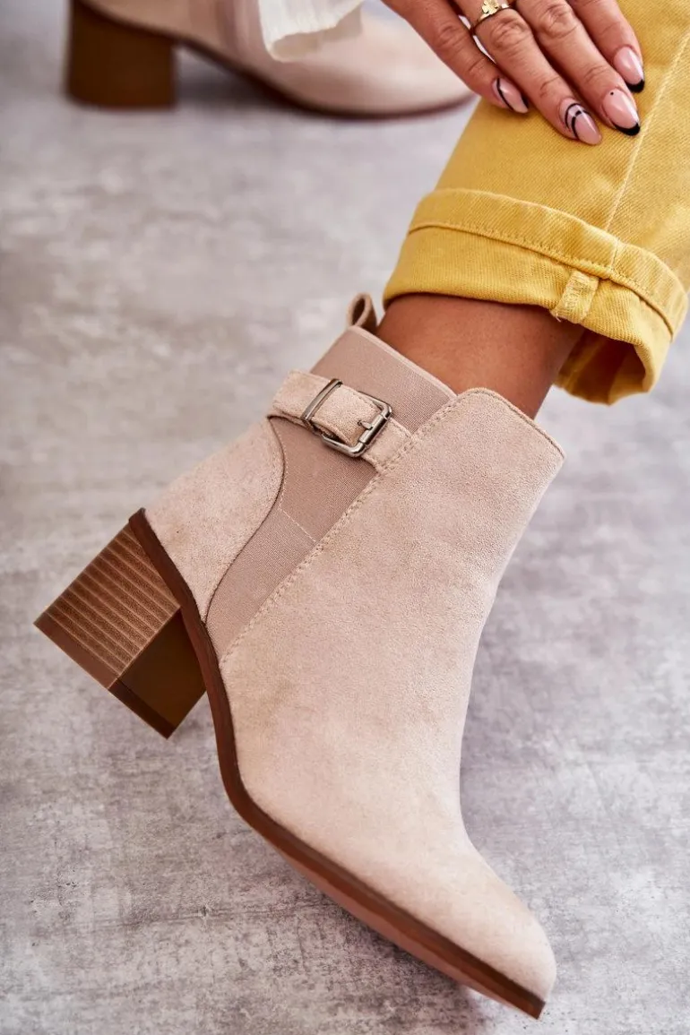 Zamszowe Botki Na Słupku Beżowe Vannes