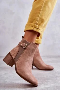 Zamszowe Botki Na Słupku Brązowe Vannes