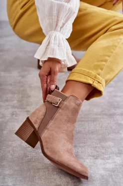 Zamszowe Botki Na Słupku Brązowe Vannes