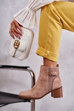 Zamszowe Botki Na Słupku Brązowe Vannes