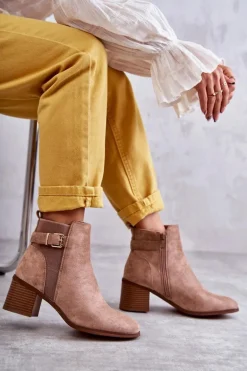 Zamszowe Botki Na Słupku Brązowe Vannes