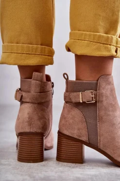 Zamszowe Botki Na Słupku Brązowe Vannes