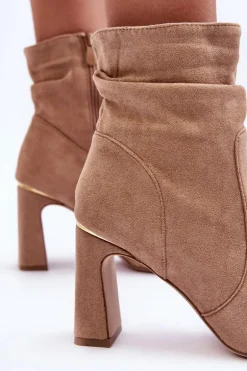 Zamszowe Botki Na Słupku Beżowe Mellamene