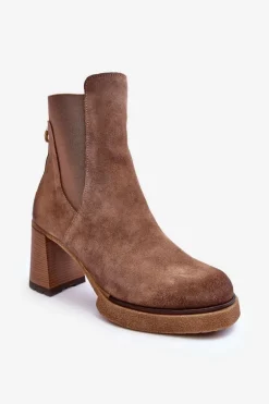 Zamszowe Botki Na Słupku Brązowe Lemar Liresa