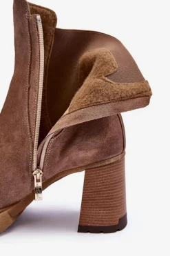 Zamszowe Botki Na Słupku Brązowe Lemar Liresa