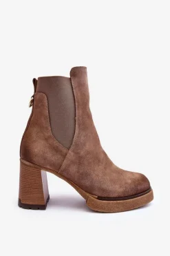 Zamszowe Botki Na Słupku Brązowe Lemar Liresa