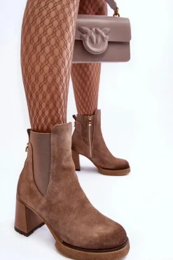 Zamszowe Botki Na Słupku Brązowe Lemar Liresa