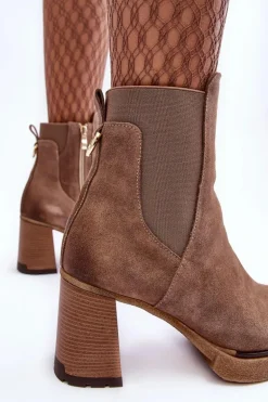 Zamszowe Botki Na Słupku Brązowe Lemar Liresa