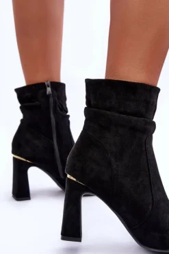 Zamszowe Botki Na Słupku Czarne Mellamene