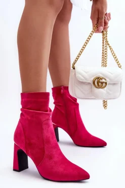 Zamszowe Botki Na Słupku Fuksja Mellamene