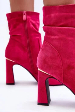 Zamszowe Botki Na Słupku Fuksja Mellamene