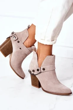 Zamszowe Botki Na Słupku Lewski Shoes 2880 Cappuccino