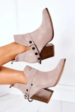 Zamszowe Botki Na Słupku Lewski Shoes 2880 Cappuccino