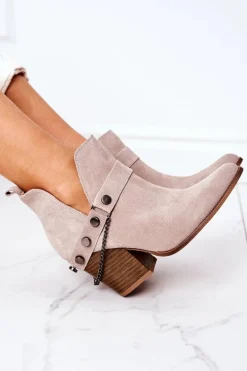 Zamszowe Botki Na Słupku Lewski Shoes 2880 Cappuccino