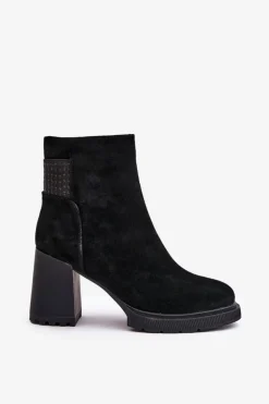 Zamszowe Botki Na Słupku Ocieplane D&A CR42-106 Czarne