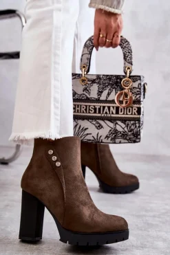 Zamszowe Botki Na Słupku Zielone Lagerlla