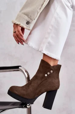 Zamszowe Botki Na Słupku Zielone Lagerlla