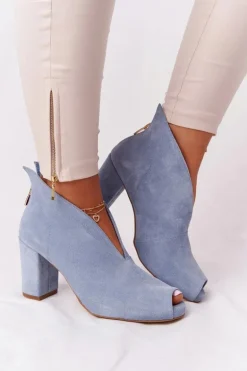 Zamszowe Botki Na Słupku Z Wycięciem Exquisite 1243 Błękitne
