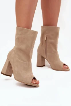Zamszowe Botki Na Słupku Z Odkrytymi Palcami Zazoo 3830 Beżowe