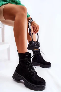 Zamszowe Botki Na Suwak Czarne Marley