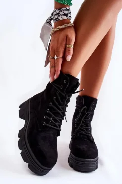 Zamszowe Botki Na Suwak Czarne Marley