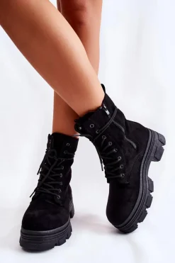 Zamszowe Botki Na Suwak Czarne Marley