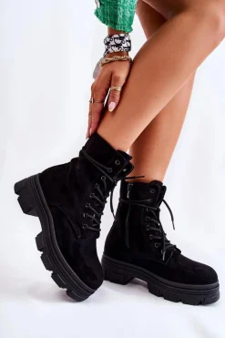 Zamszowe Botki Na Suwak Czarne Marley