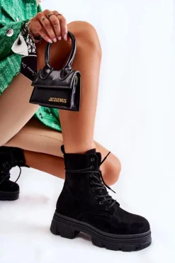 Zamszowe Botki Na Suwak Czarne Marley