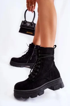 Zamszowe Botki Na Suwak Czarne Marley