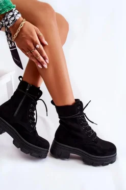 Zamszowe Botki Na Suwak Czarne Marley