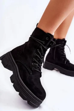 Zamszowe Botki Na Suwak Czarne Marley