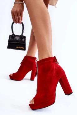 Zamszowe Botki Na Suwak Czerwone Donnita