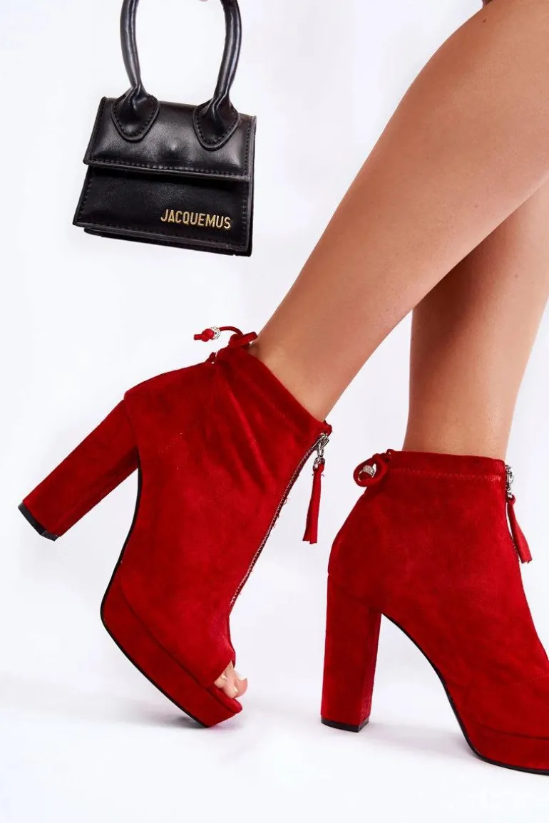 Zamszowe Botki Na Suwak Czerwone Donnita