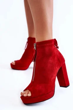 Zamszowe Botki Na Suwak Czerwone Donnita