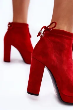 Zamszowe Botki Na Suwak Czerwone Donnita