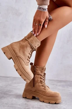 Zamszowe Botki Na Suwak Camel Marley