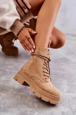 Zamszowe Botki Na Suwak Camel Marley