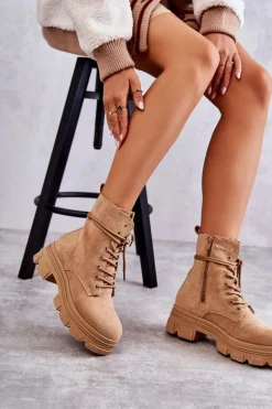 Zamszowe Botki Na Suwak Camel Marley