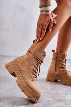 Zamszowe Botki Na Suwak Camel Marley