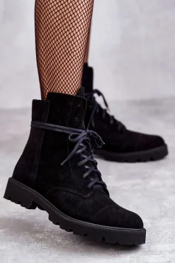 Zamszowe Botki Na Suwak Nicole 2754 Czarne