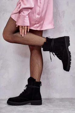 Zamszowe Botki Na Suwak Nicole 2754 Czarne