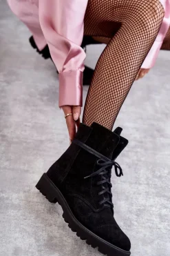 Zamszowe Botki Na Suwak Nicole 2754 Czarne