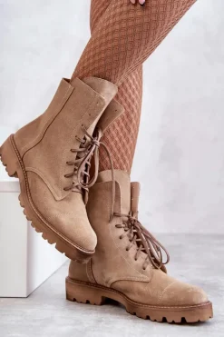 Zamszowe Botki Na Suwak Nicole 2754 Beżowe