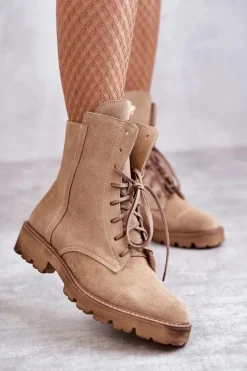 Zamszowe Botki Na Suwak Nicole 2754 Beżowe