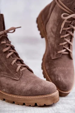 Zamszowe Botki Na Suwak Nicole 2754 Brązowe