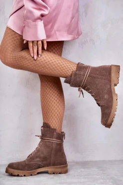 Zamszowe Botki Na Suwak Nicole 2754 Brązowe