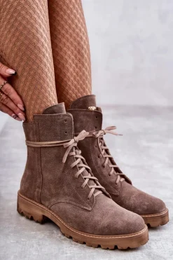 Zamszowe Botki Na Suwak Nicole 2754 Brązowe